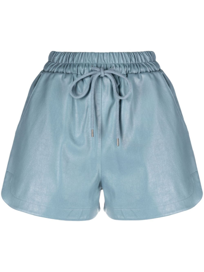 Shop Maje Drawstring-waist Leather Shorts In Blue