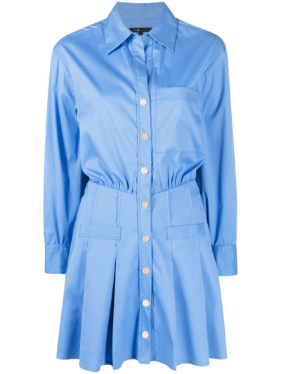 Shop Maje Pleated-panel Shirt Minidress In Blue