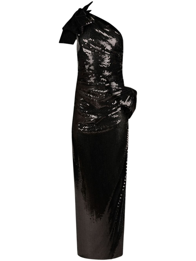 Shop Nina Ricci Sequin-embellished One-shoulder Dress In Black