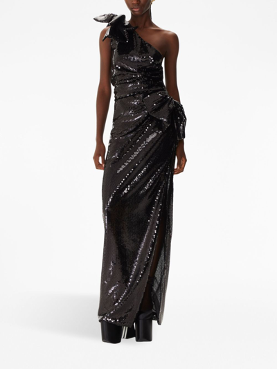 Shop Nina Ricci Sequin-embellished One-shoulder Dress In Black