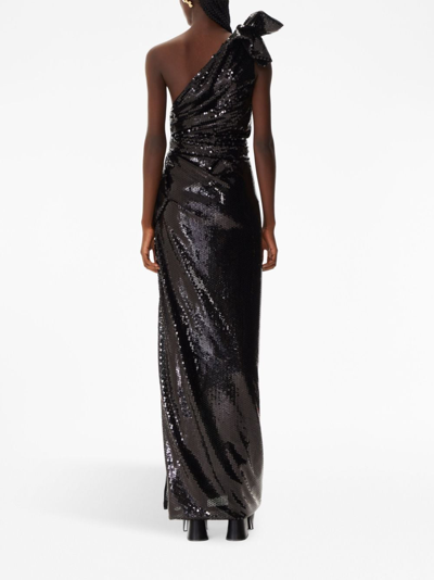 Shop Nina Ricci Sequin-embellished One-shoulder Dress In Black