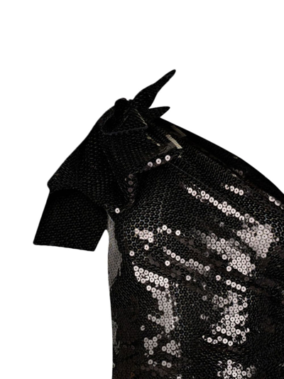 Shop Nina Ricci Sequin-embellished One-shoulder Dress In Black