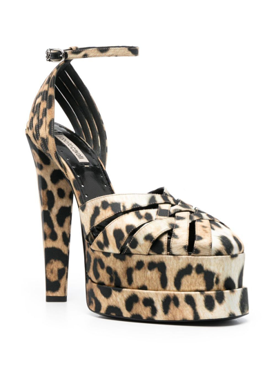 Shop Roberto Cavalli Leopard-print Caged Platform Sandals In 05571