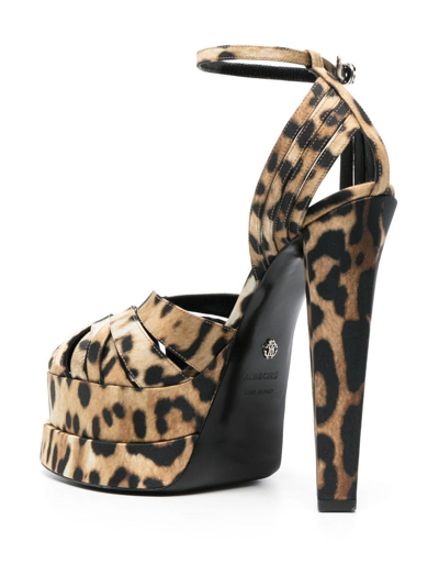 Shop Roberto Cavalli Leopard-print Caged Platform Sandals In 05571