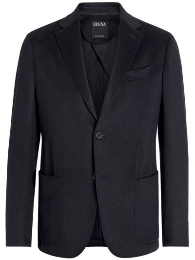 Zegna Trofeo Single-breasted Cashmere Jacket In Blue