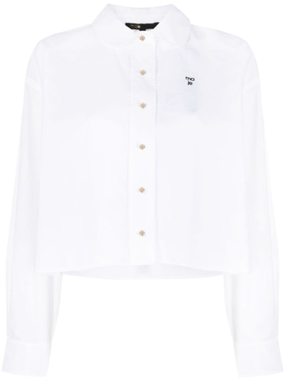 Shop Maje Logo-print Cropped Cotton Shirt In White