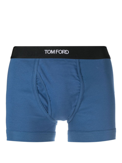 Shop Tom Ford Logo-waistband Cotton Boxers In Blue