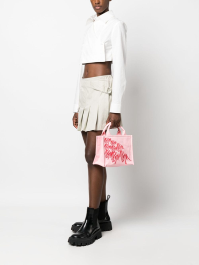Shop Msgm Logo-print Tote Bag In Pink