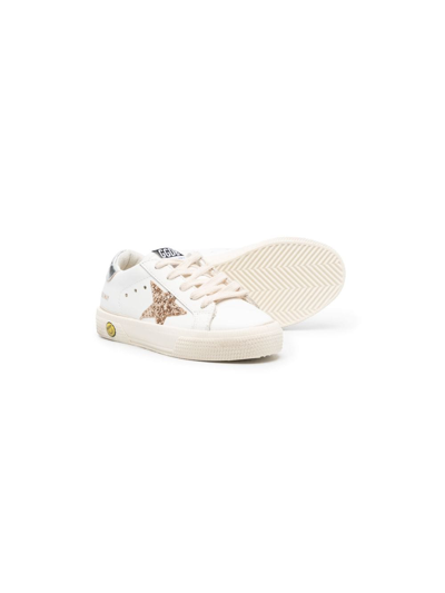 Shop Golden Goose May Star-patch Leather Sneakers In White