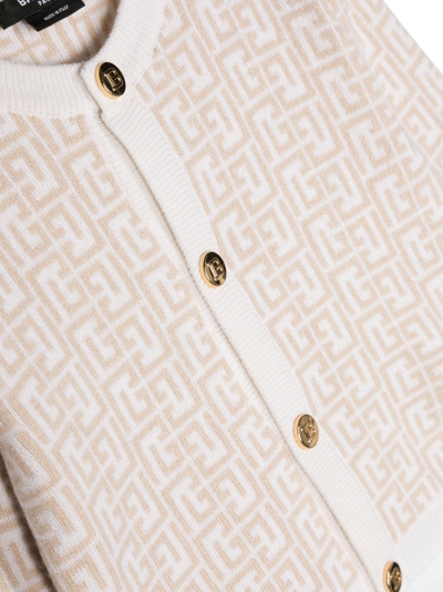 Shop Balmain Monogram-pattern Button-up Cardigan In White
