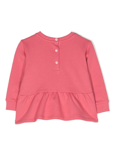 Shop Balmain Logo-print Ruffled Cotton Sweatshirt In Pink