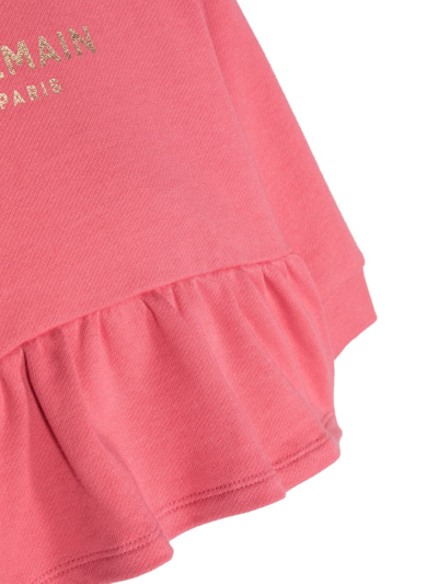 Shop Balmain Logo-print Ruffled Cotton Sweatshirt In Pink