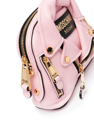 Shop Moschino Biker Leather Crossbody Bag In Pink