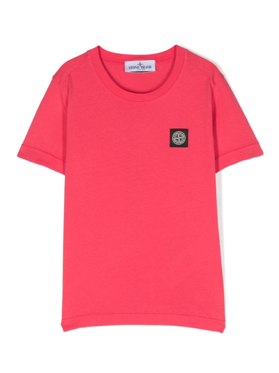 Shop Stone Island Junior Compass Logo-patch Cotton T-shirt In Pink