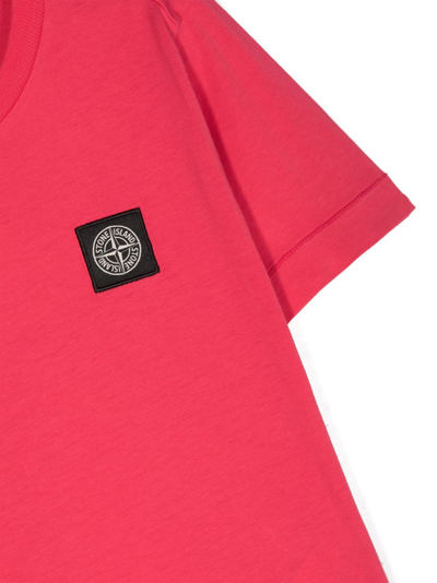 Shop Stone Island Junior Compass Logo-patch Cotton T-shirt In Pink