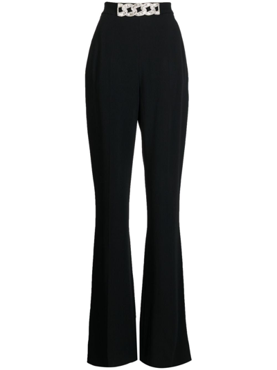 Shop David Koma Chain-detail High-waisted Flared Trousers In Black