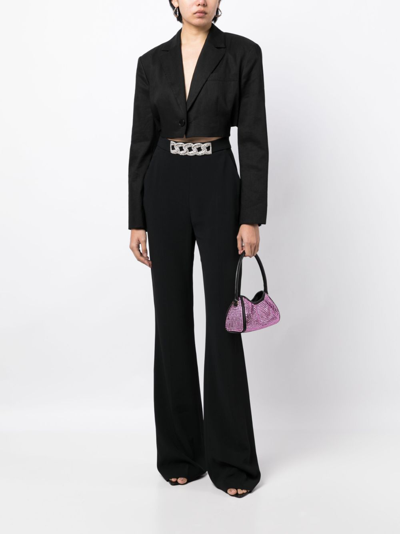 Shop David Koma Chain-detail High-waisted Flared Trousers In Black