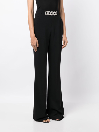 Shop David Koma Chain-detail High-waisted Flared Trousers In Black