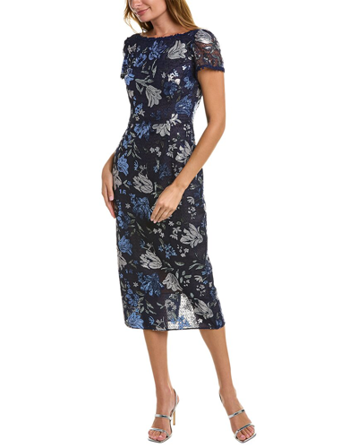 Shop Marchesa Notte Embroidered Midi Dress In Navy