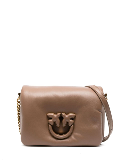 Shop Pinko Love Click Puff Leather Shoulder Bag In Neutrals