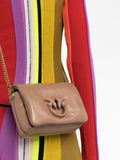 Shop Pinko Love Click Puff Leather Shoulder Bag In Neutrals
