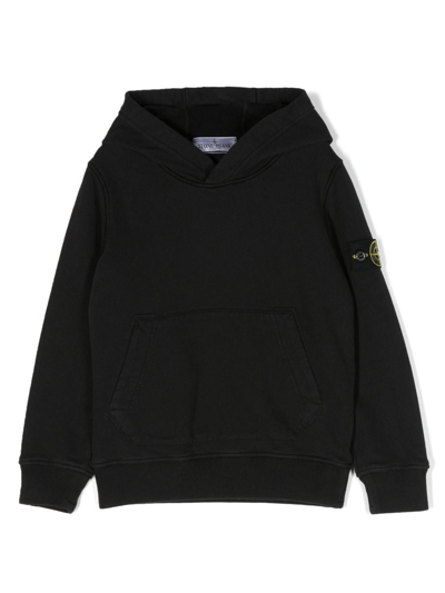Shop Stone Island Junior Compass-patch Cotton Hoodie In Black