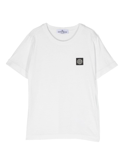 Shop Stone Island Junior Compass-motif Cotton T-shirt In White