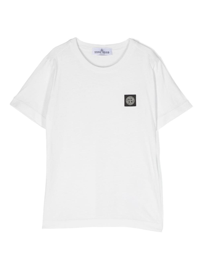 Stone Island Teen Logo-parch Cotton T-shirt In White