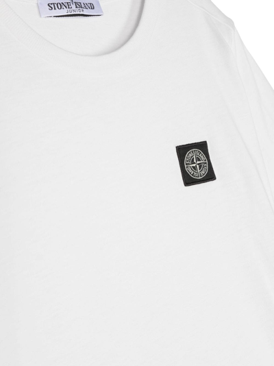 Stone Island Teen Logo-parch Cotton T-shirt In White