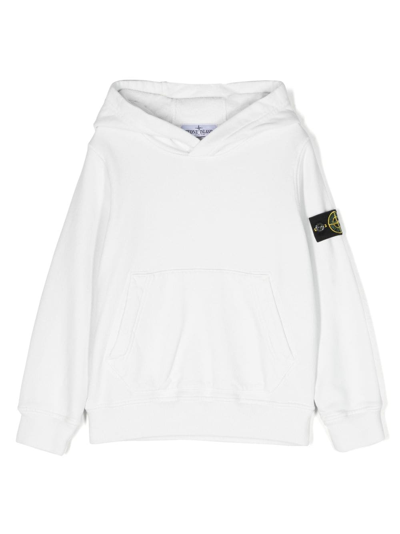 Shop Stone Island Junior Compass-patch Cotton Hoodie In White