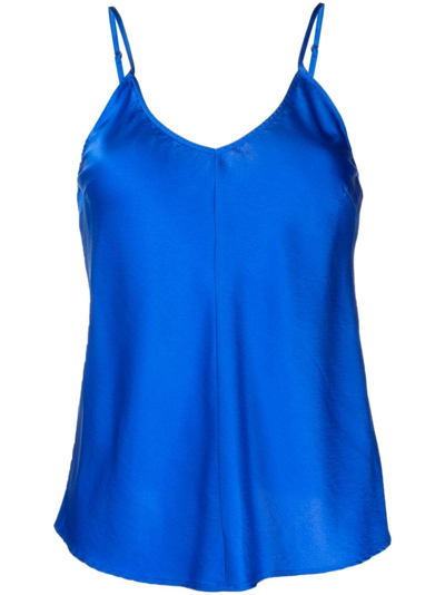 Shop Forte Forte Satin-finish V-neck Silk Top In Blue