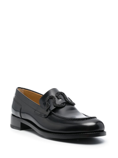 René Caovilla Calfskin Strass Snake Penny Loafers In Black