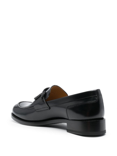 René Caovilla Calfskin Strass Snake Penny Loafers In Black