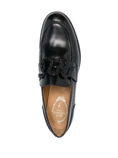 Shop René Caovilla Crystal-embellished Leather Loafers In Black