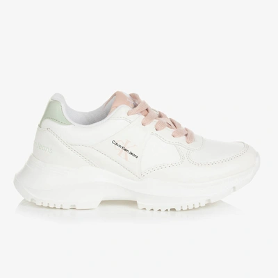 Shop Calvin Klein Girls White Lace-up Trainers