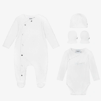 BOSS - White Cotton Monogram Babysuit Set