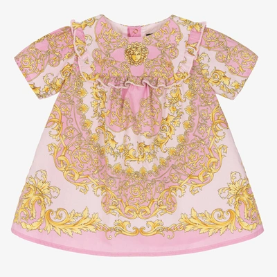 Shop Versace Baby Girls Pink Cotton Barocco Dress