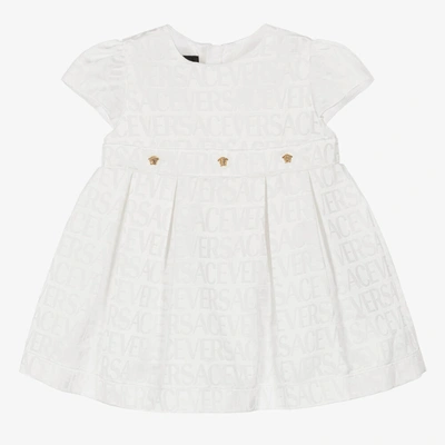 Shop Versace Girls White Pleated Viscose Dress