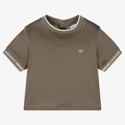 Shop Emporio Armani Boys Brown Lyocell Eagle T-shirt