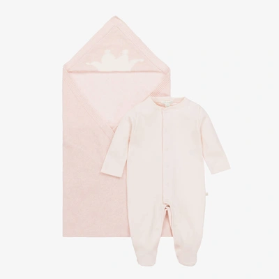 Shop Marie-chantal Girls Pink Pima Cotton Babysuit Set