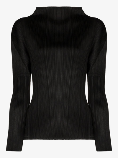 Shop Issey Miyake Black Plissé Mock Neck Top