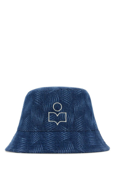 Shop Isabel Marant Logo Embroidered Bucket Hat In Blue