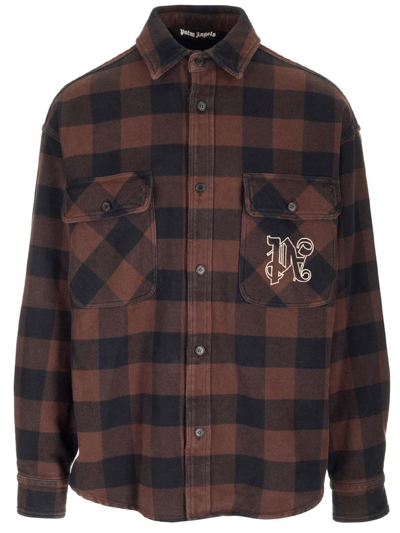 Shop Palm Angels Pa Monogram Embroidered Checked Shirt In Multi