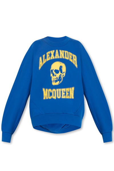 Shop Alexander Mcqueen Skull Printed Crewneck Sweatshirt In Blue