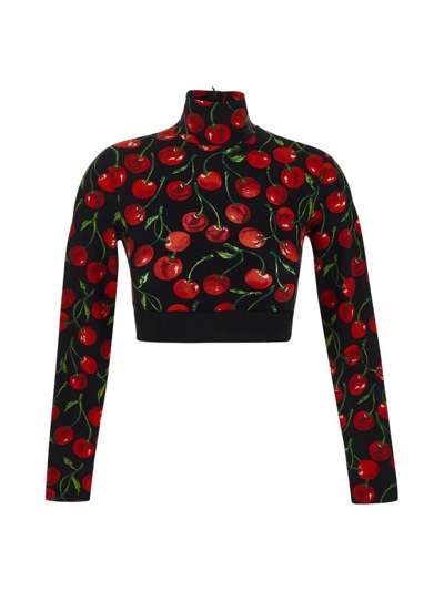 Shop Dolce & Gabbana Cherry Printed Cropped Top In Multi
