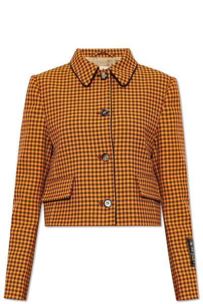 Shop Marni Checked Cropped Jacket In Brown