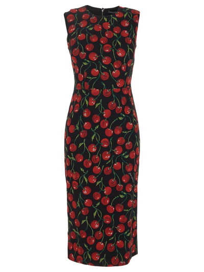 Shop Dolce & Gabbana Cherry Printed Sleeveless Midi Dress In Multi