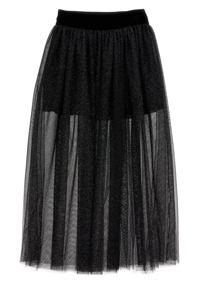 Shop Monnalisa Long Lurex Knitted Skirt In Black
