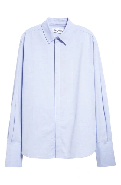 Shop K.ngsley Gender Inclusive Snider Splice Cotton Button-up Shirt In White/ Blue