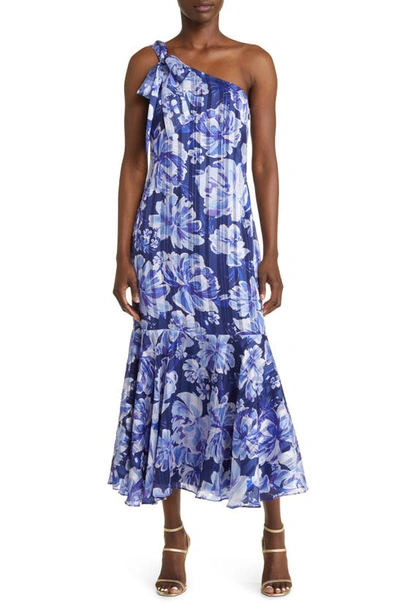 Shop Adelyn Rae Londra Print One-shoulder Maxi Dress In Navy Floral